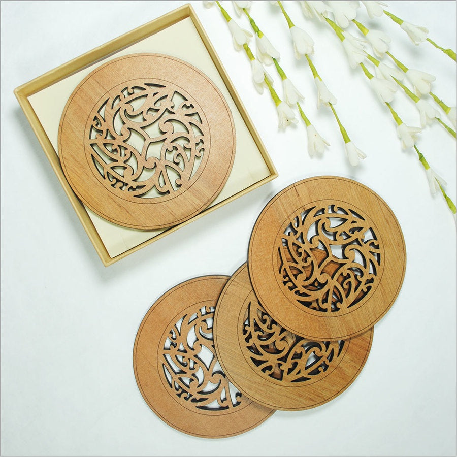 Kowhaiwhai Circle Rimu Coasters