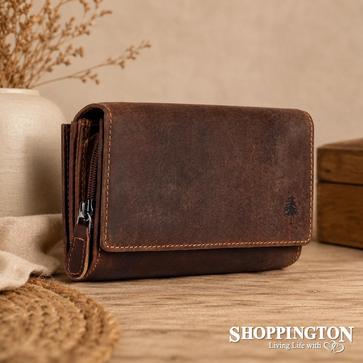 100% Leather Brighton Wallet - Sand