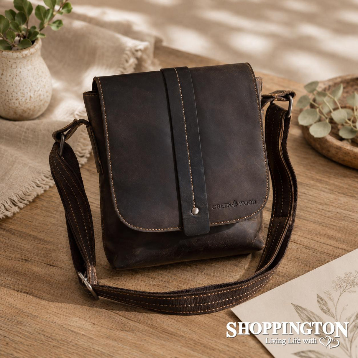 100% Leather Mini Messenger Henrik - Brown