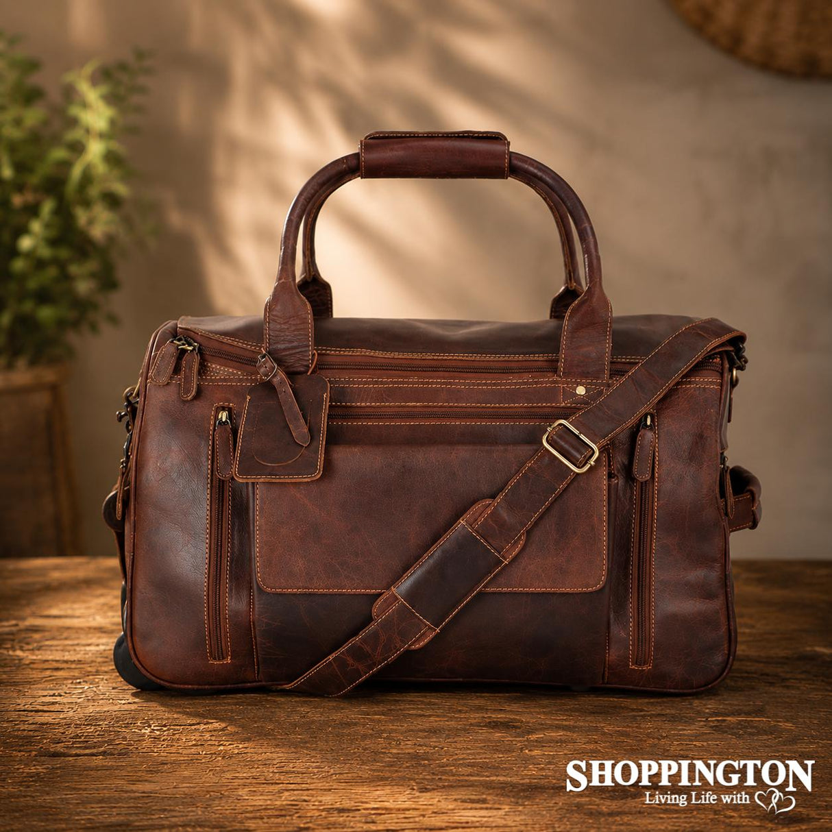 100% Leather Pathfinder Wheeled Duffel Trolley Bag