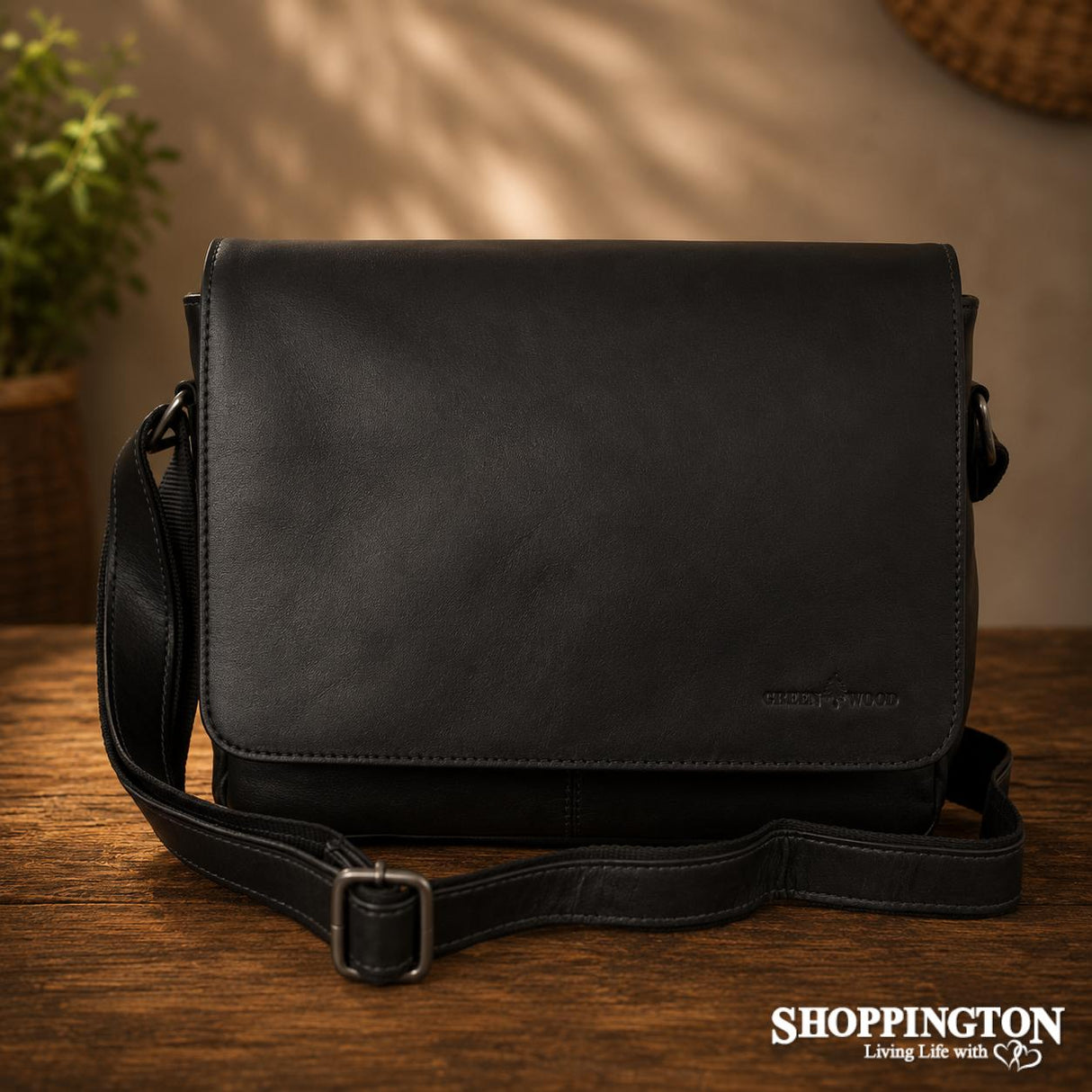 100% Leather Steven Smart Messenger Satchel - Black