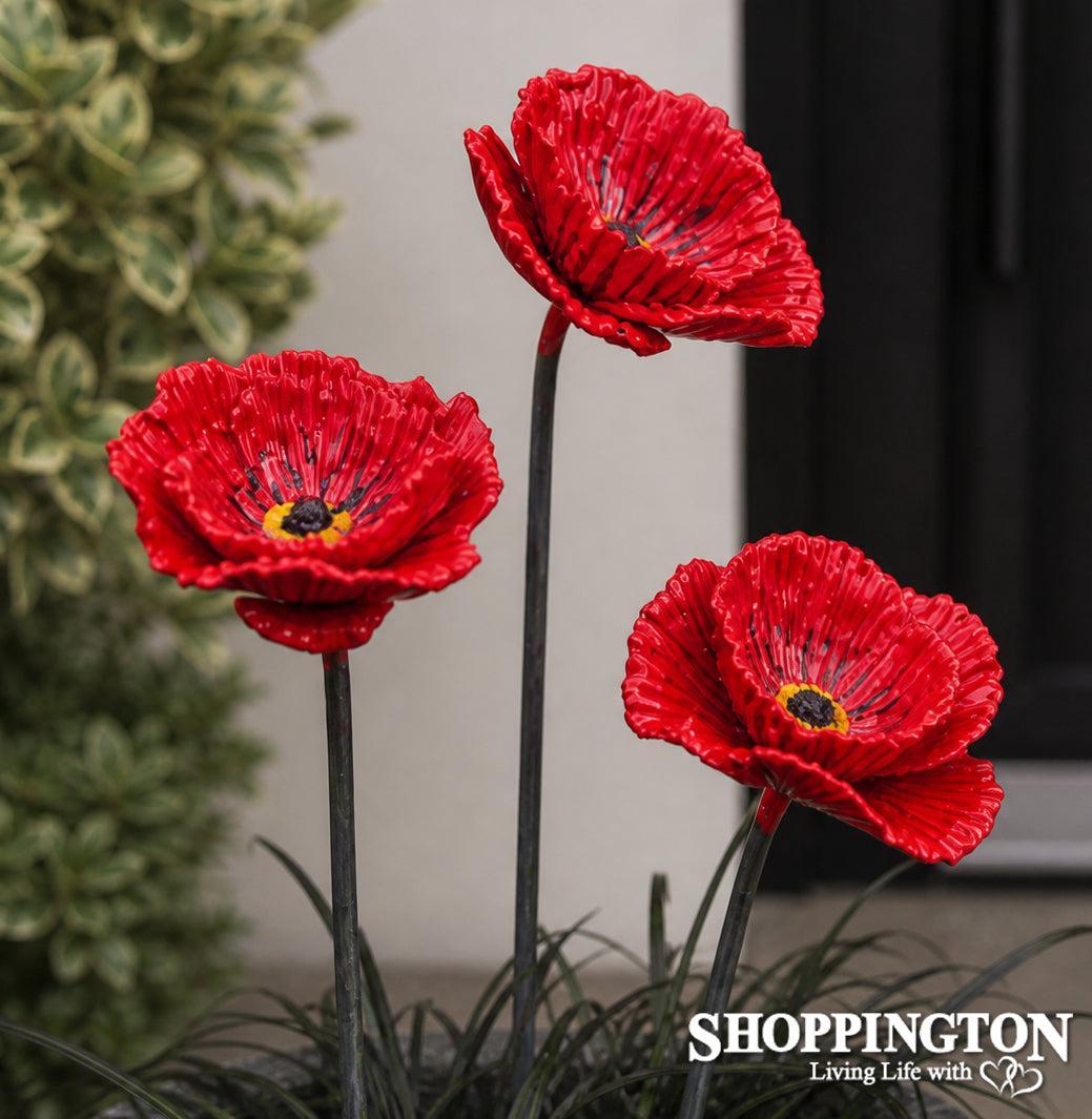 100% NZ Made Ceramic Poppy Garden Stake 50cm