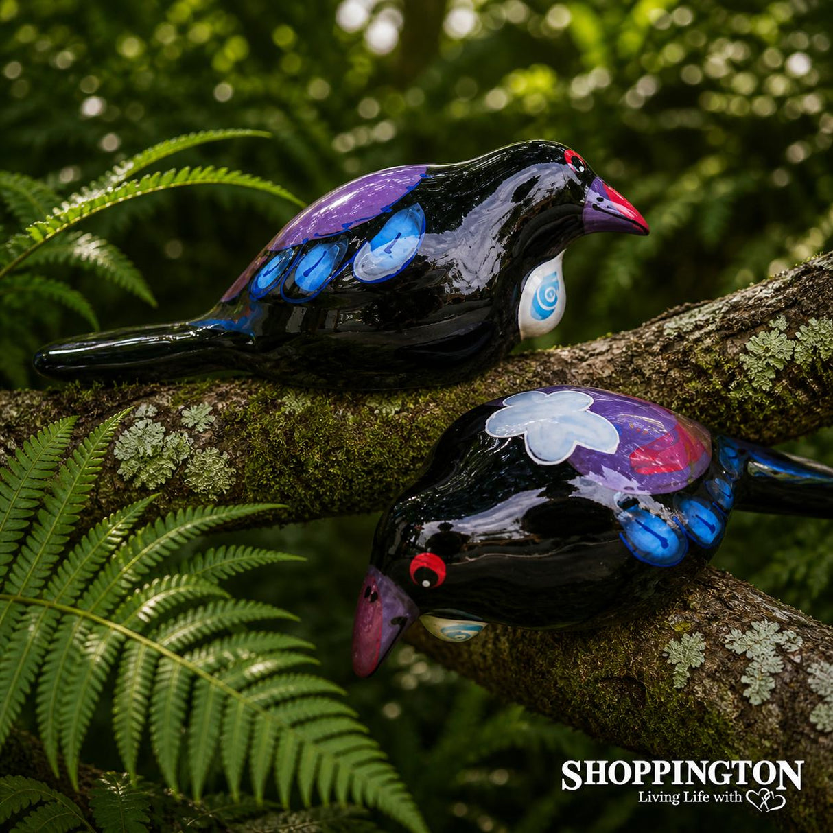 100% NZ Made Garden Ornament - Splashy Bird Art / Dark Tui Bird