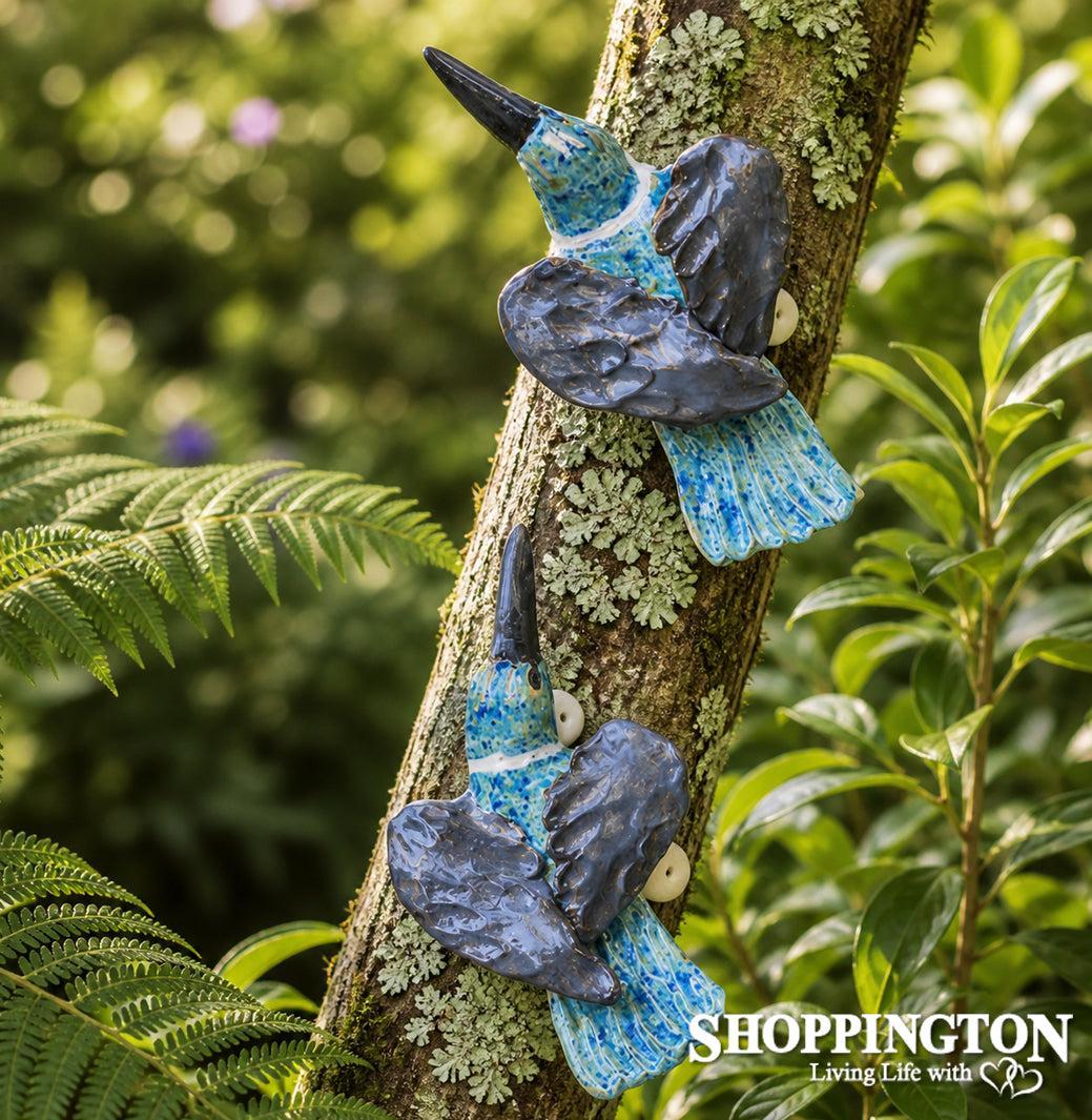 100% NZ Made Pottery Bird Art - Kingfisher Blue