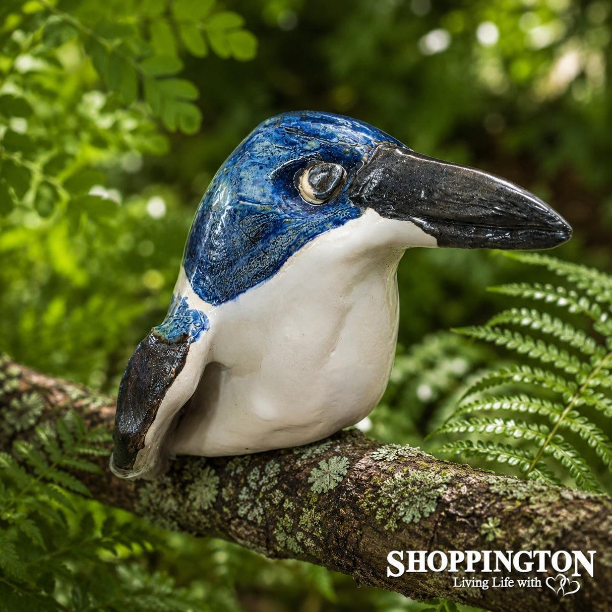 100% NZ Made Pottery Bird Art - Kingfisher Sitting Blue