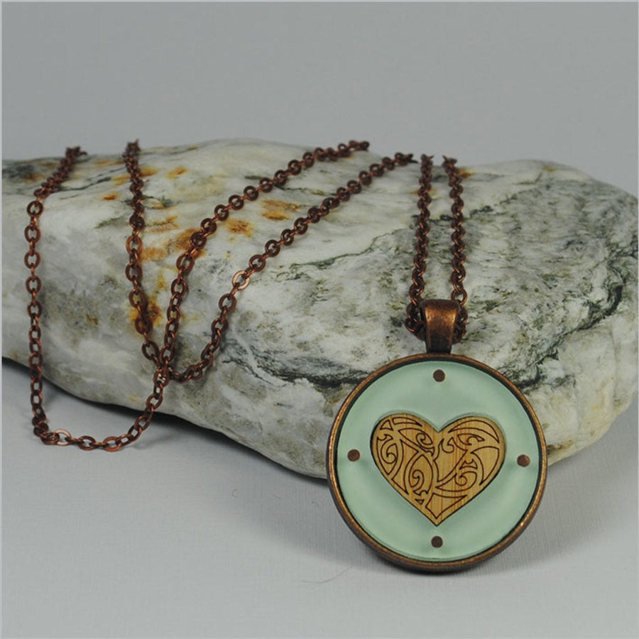 NZ Made Pendant - Kowhaiwhai Heart