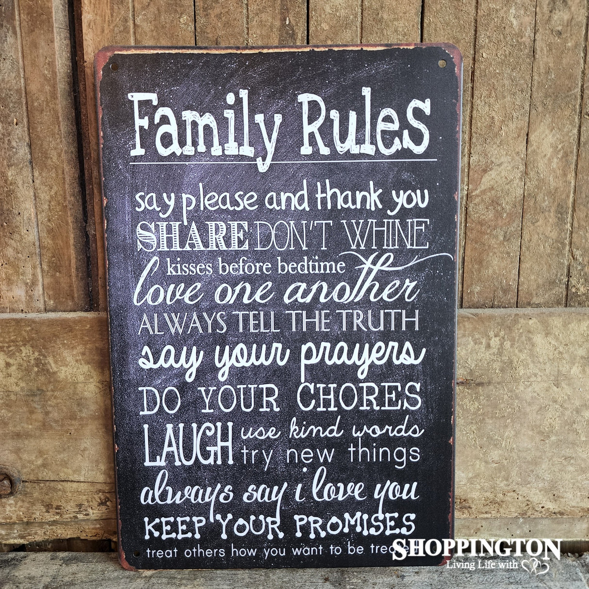 Tin Novelty Sign - Family Rules 20cm x 30cm
