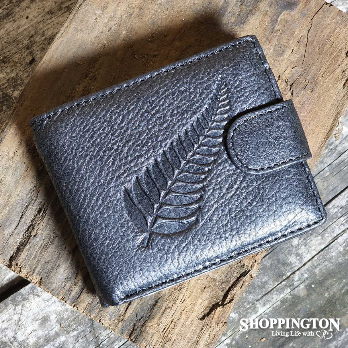 Mens Leather Grain Wallet - Large Fern - Black
