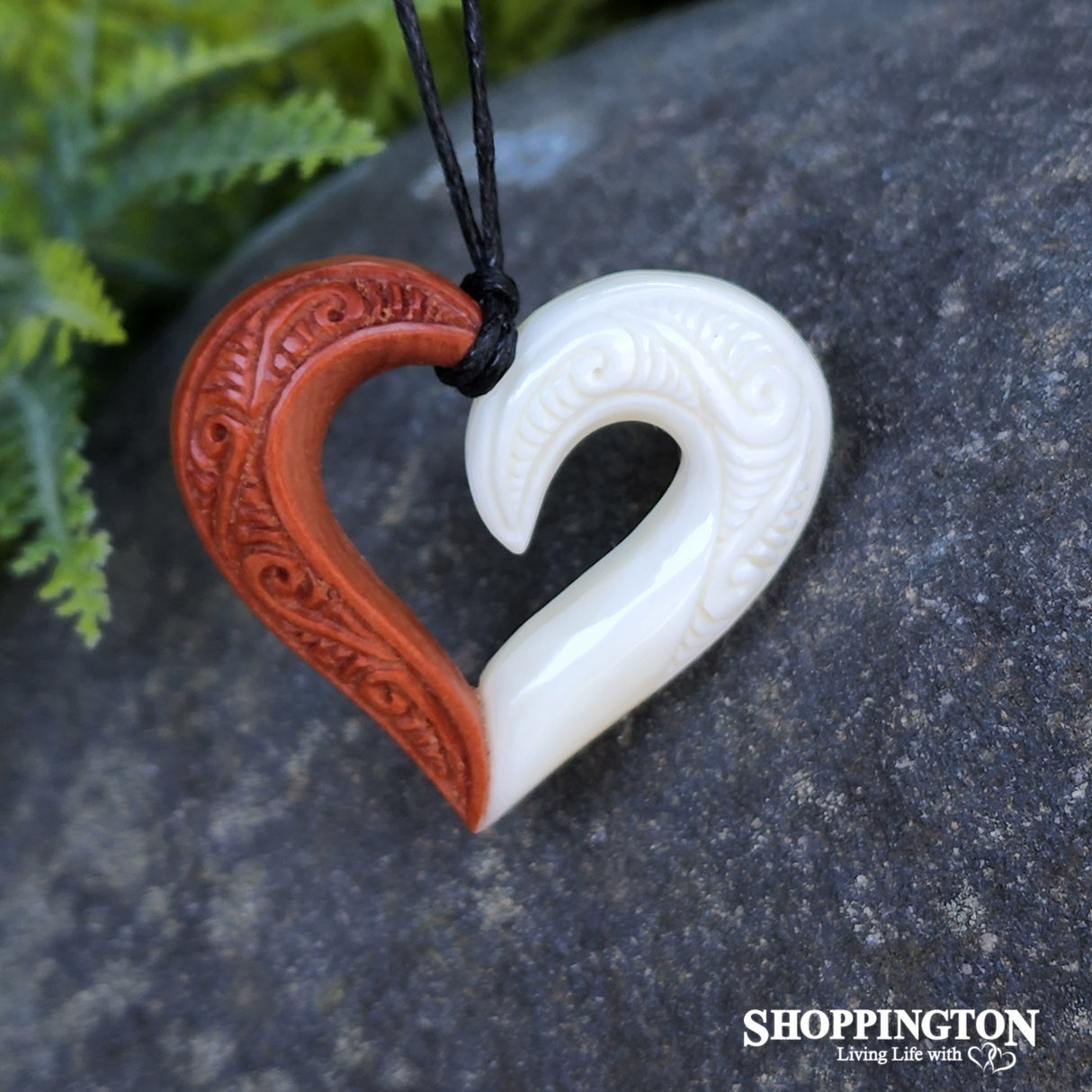 Koru Heart Bone and Wood Necklace