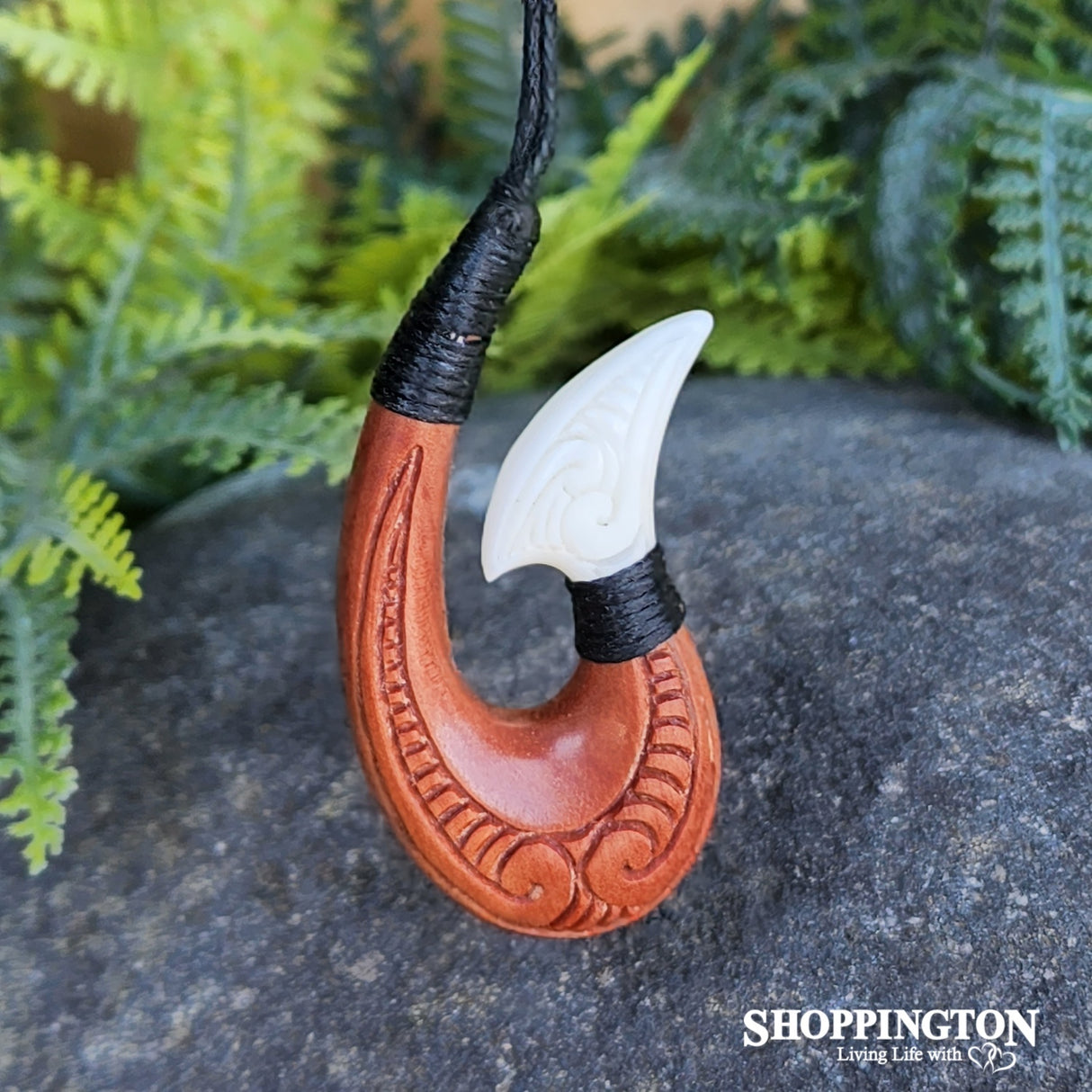 Wood and Bone Fish Hook Necklace