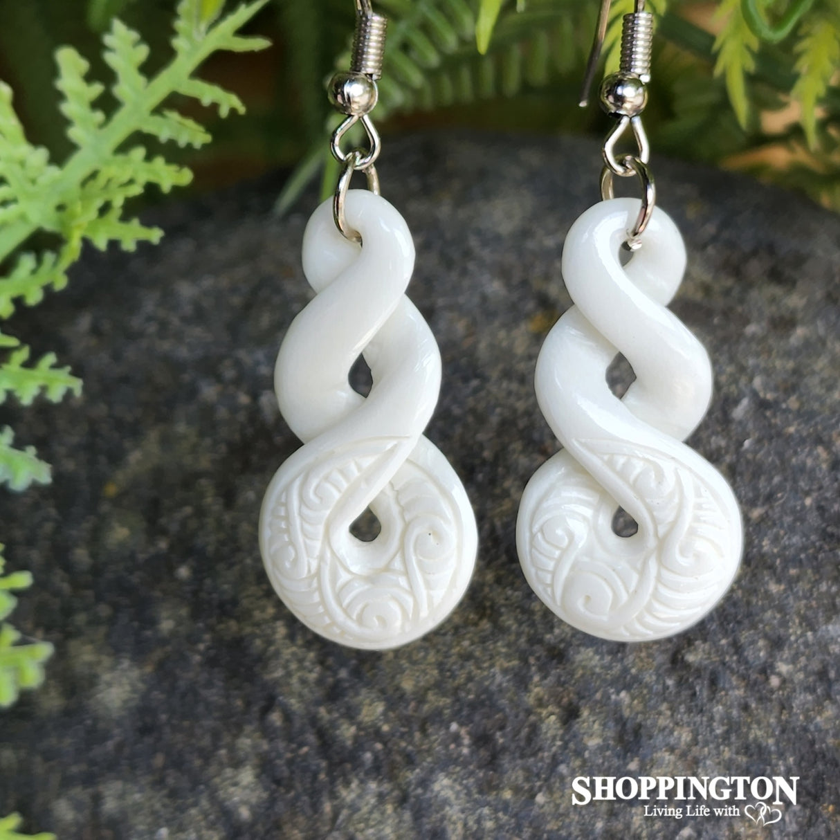Bone Earrings - Carved Twist