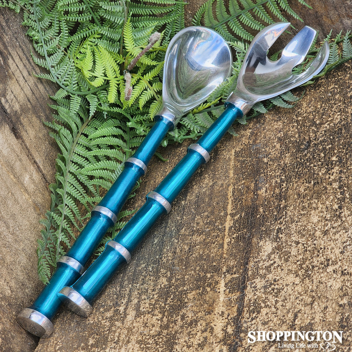 Ribbed Salad Servers - Aqua