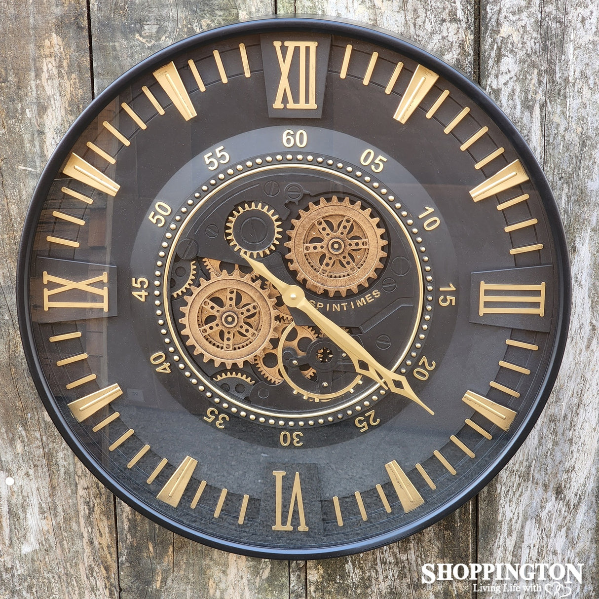 59cm Black and Gold Moving Geers Clock