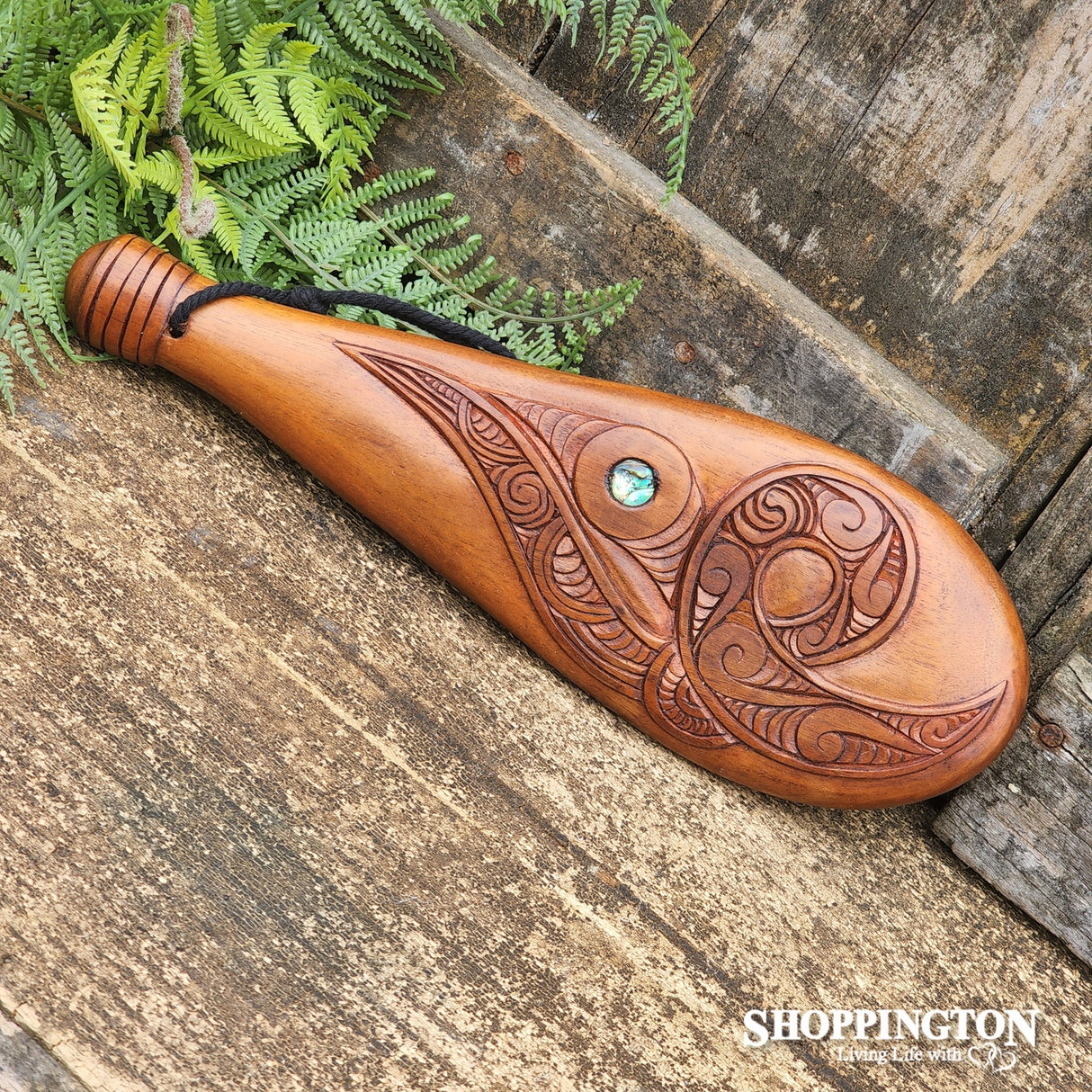 Carved Wooden Patu - Paua Insert