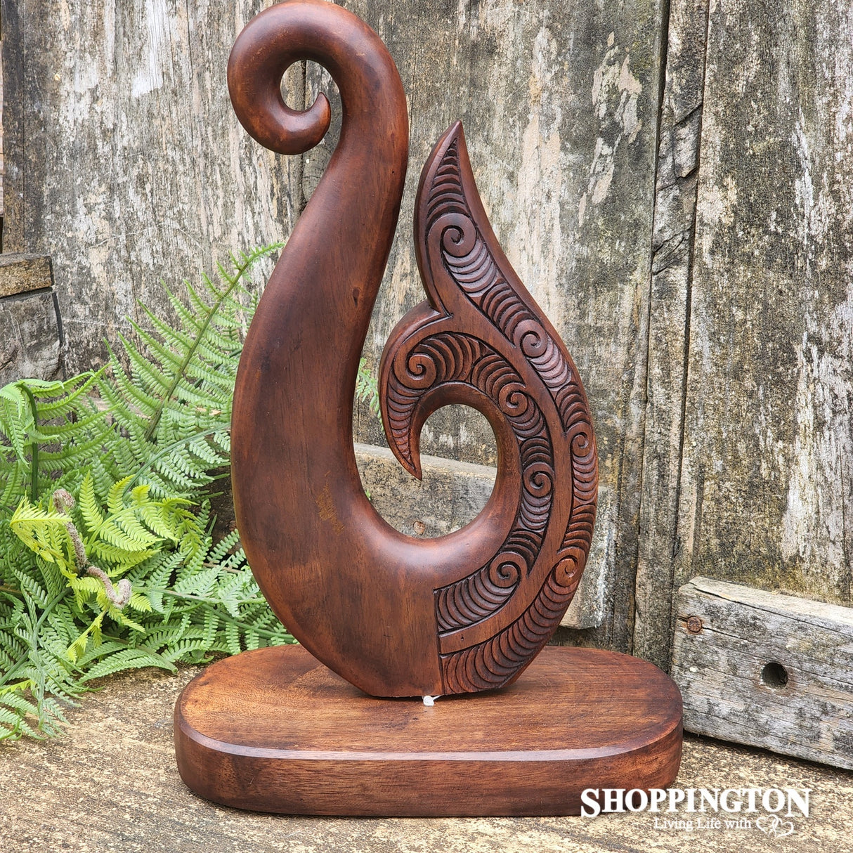 Carved Wooden Hei Matau Whale's Tail