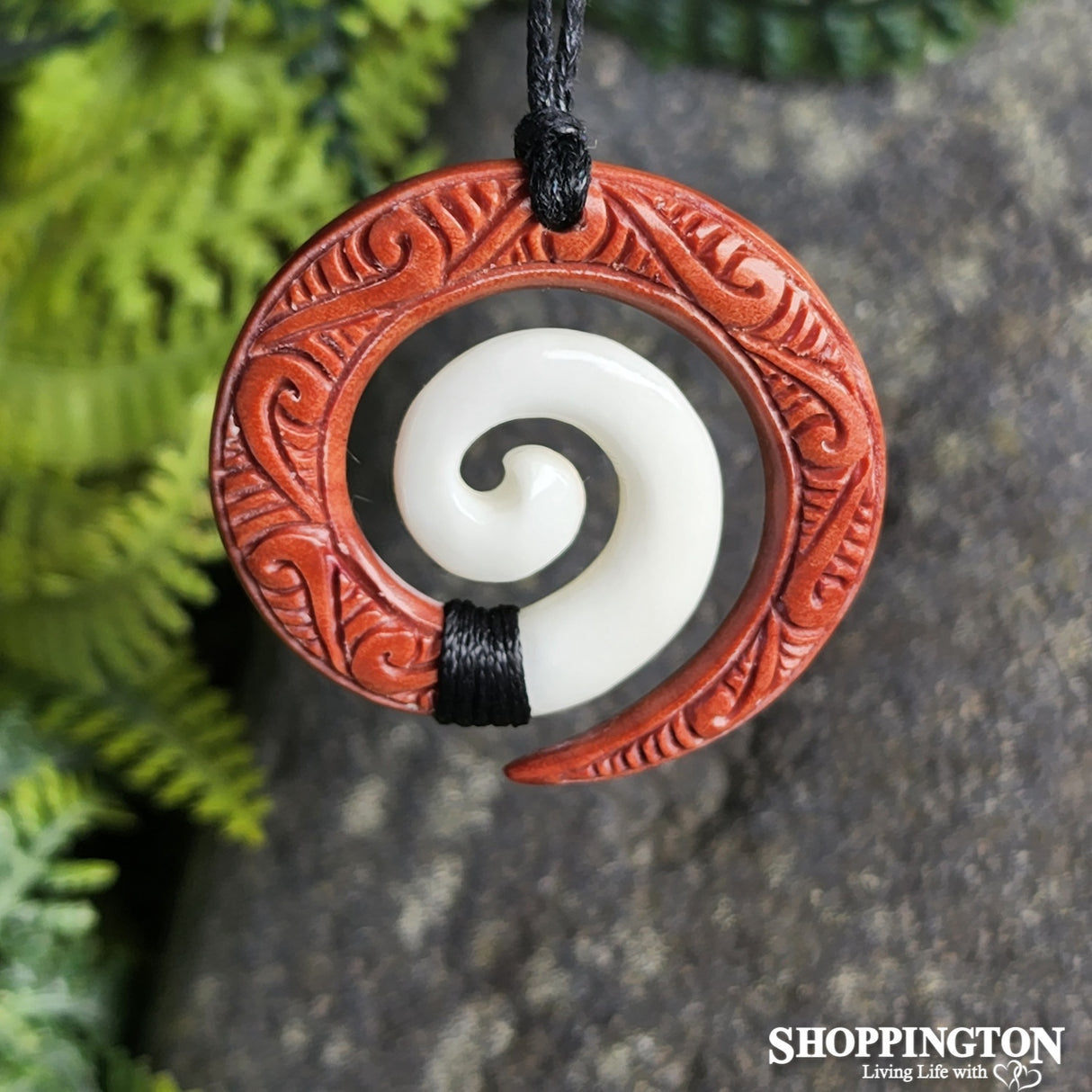 Bone and Wood Traditional Koru Necklace