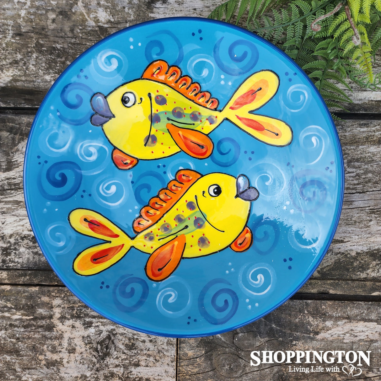 NZ Made Hand Painted - Salad Bowl Twin Yellow Fish