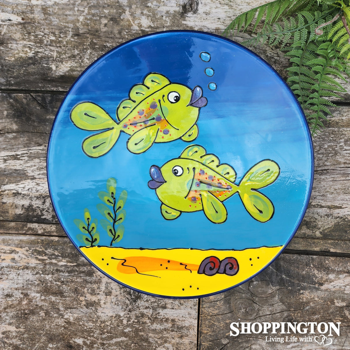 NZ Made Hand Painted - Salad Bowl Twin Green Fish