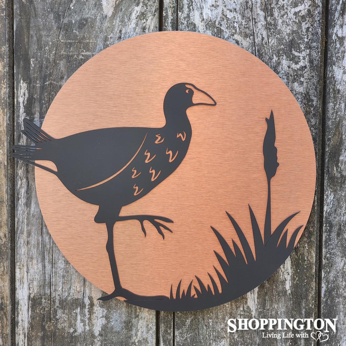 NZ Made Brushed Copper Circle - Pukeko Wall Art