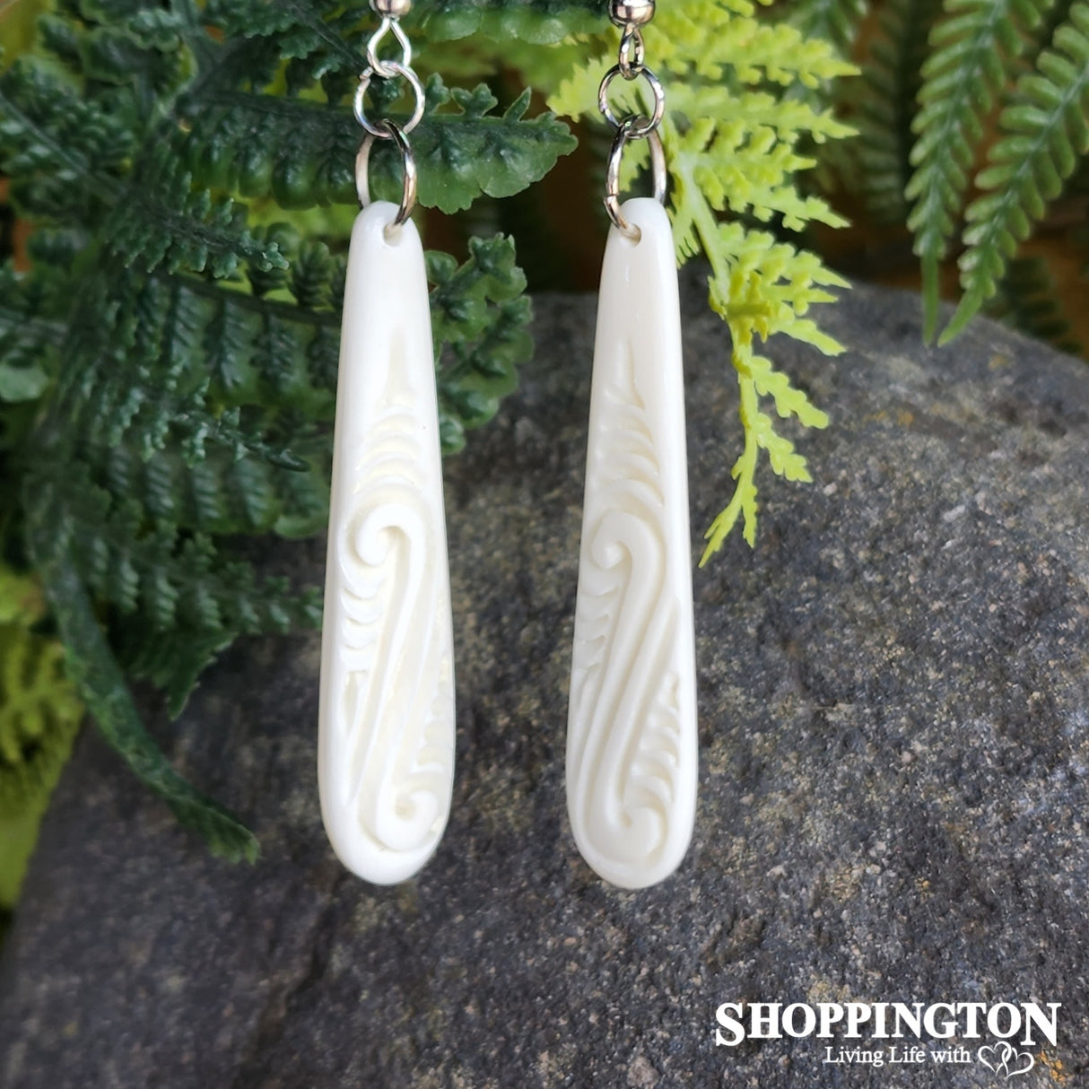 Bone Carving Earrings - Koru Frond