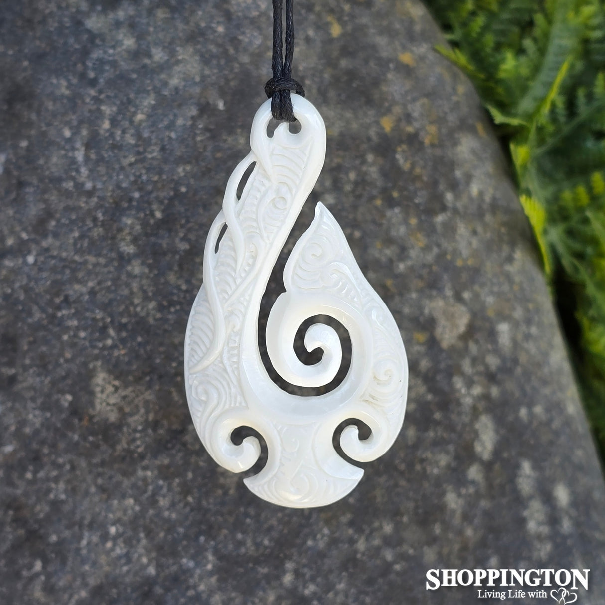 Bone Detailed Fish Hook Carving Necklace
