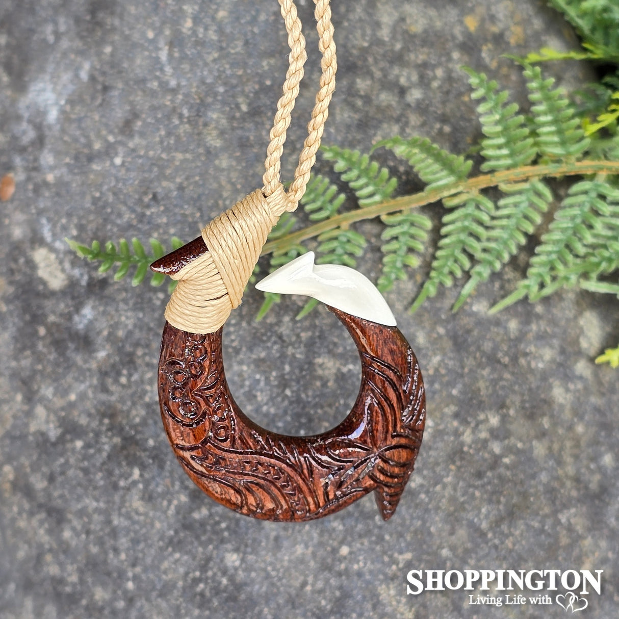Bone and Wood Fish Hook Necklace