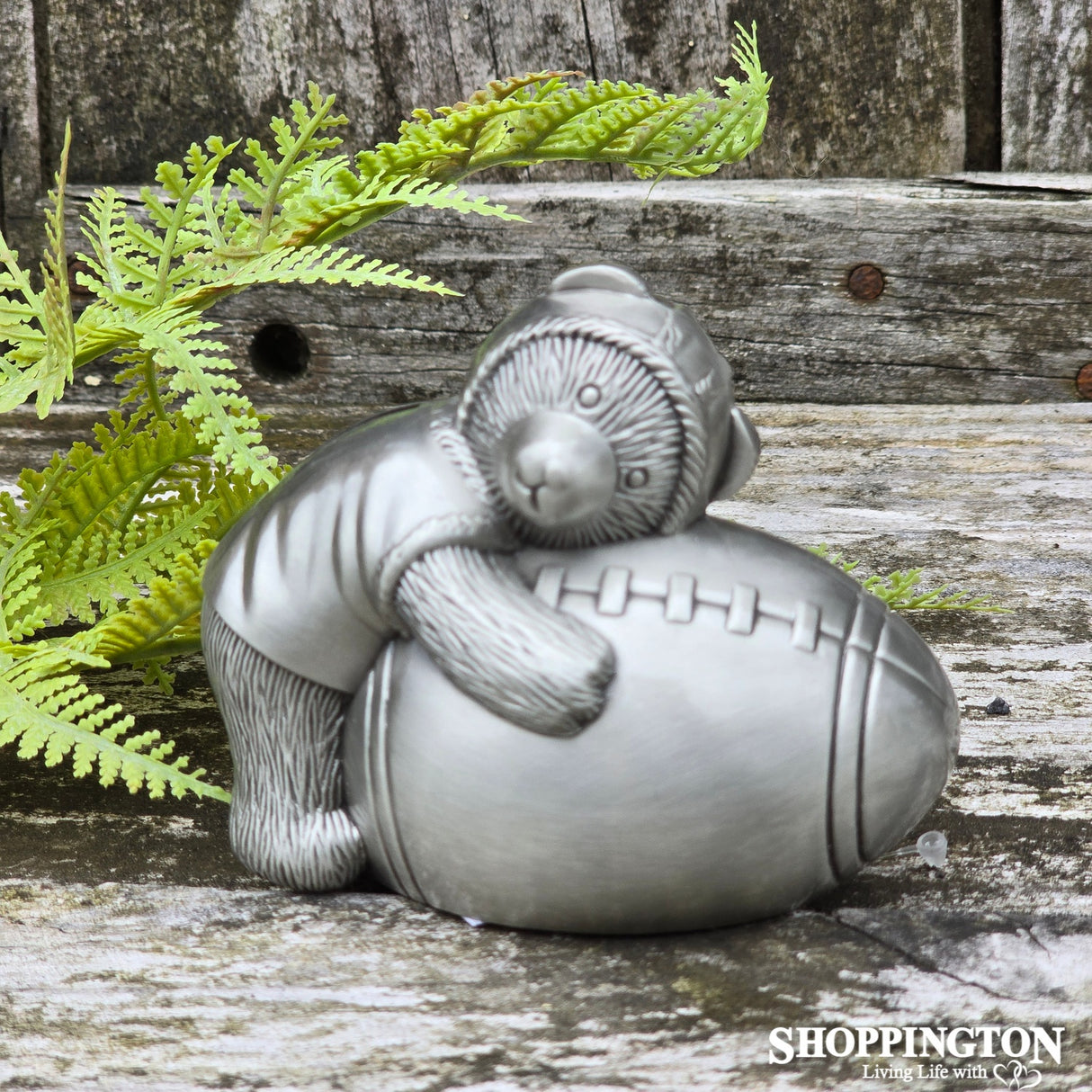Premium Pewter Bear & Football Money Box