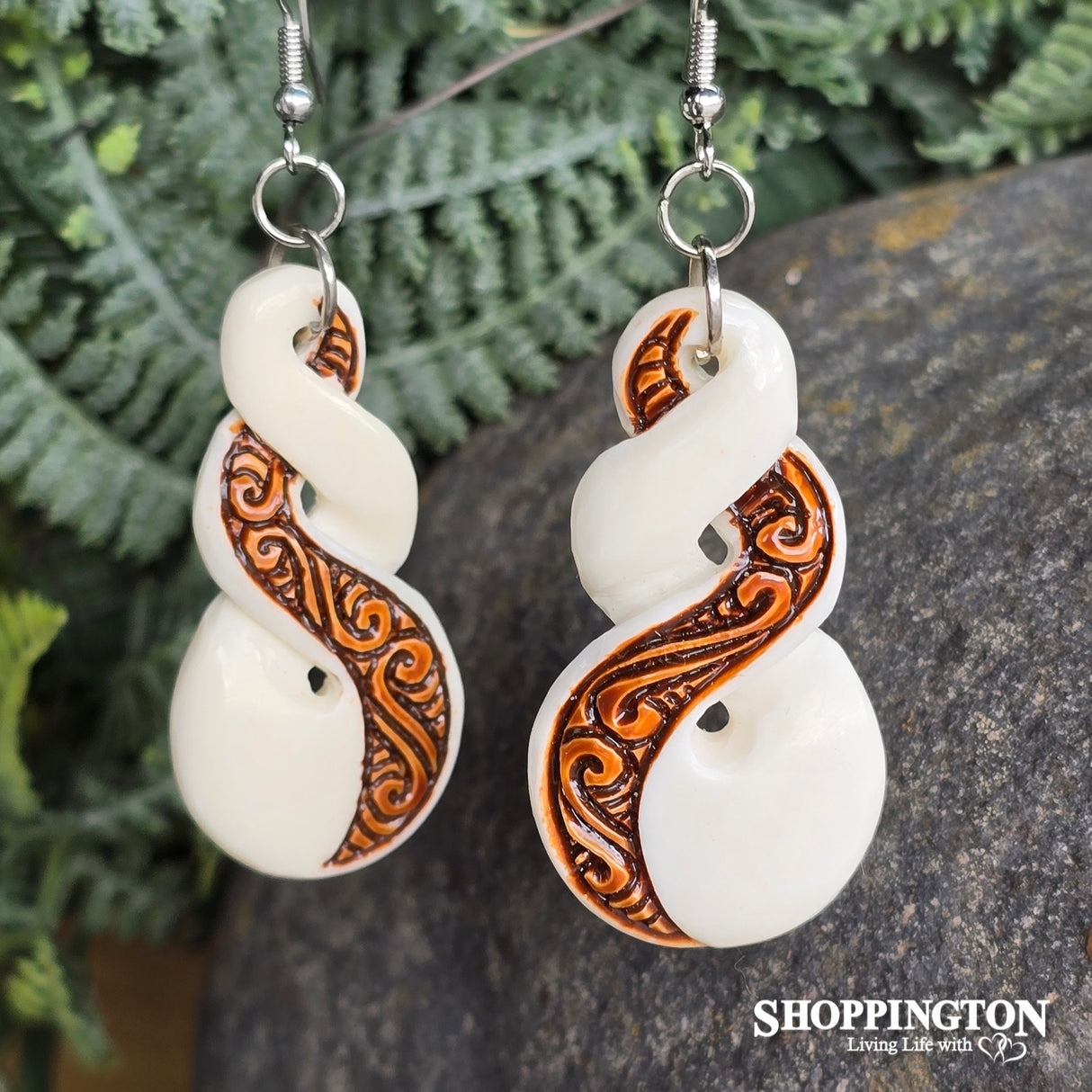 Bone Carving Earrings - Double Twist