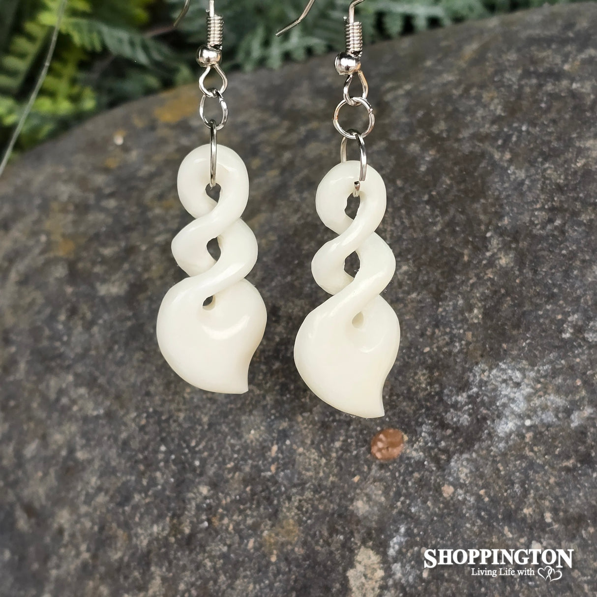 Bone Carving Earrings -Pointed  Double Twist