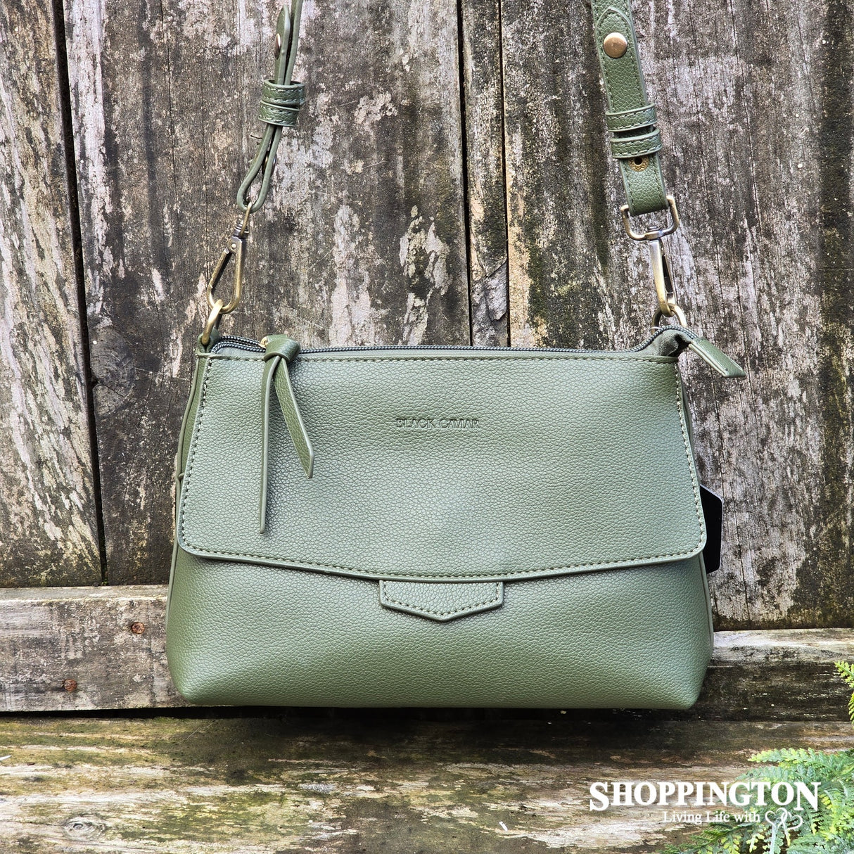 Black Caviar Handbag - Alessia Olive (Crossbody)