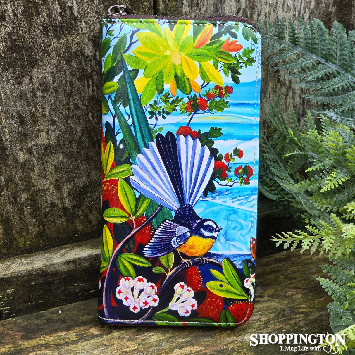 Leather NZ Print Wallet - Ocean Fantail - Irina Velman