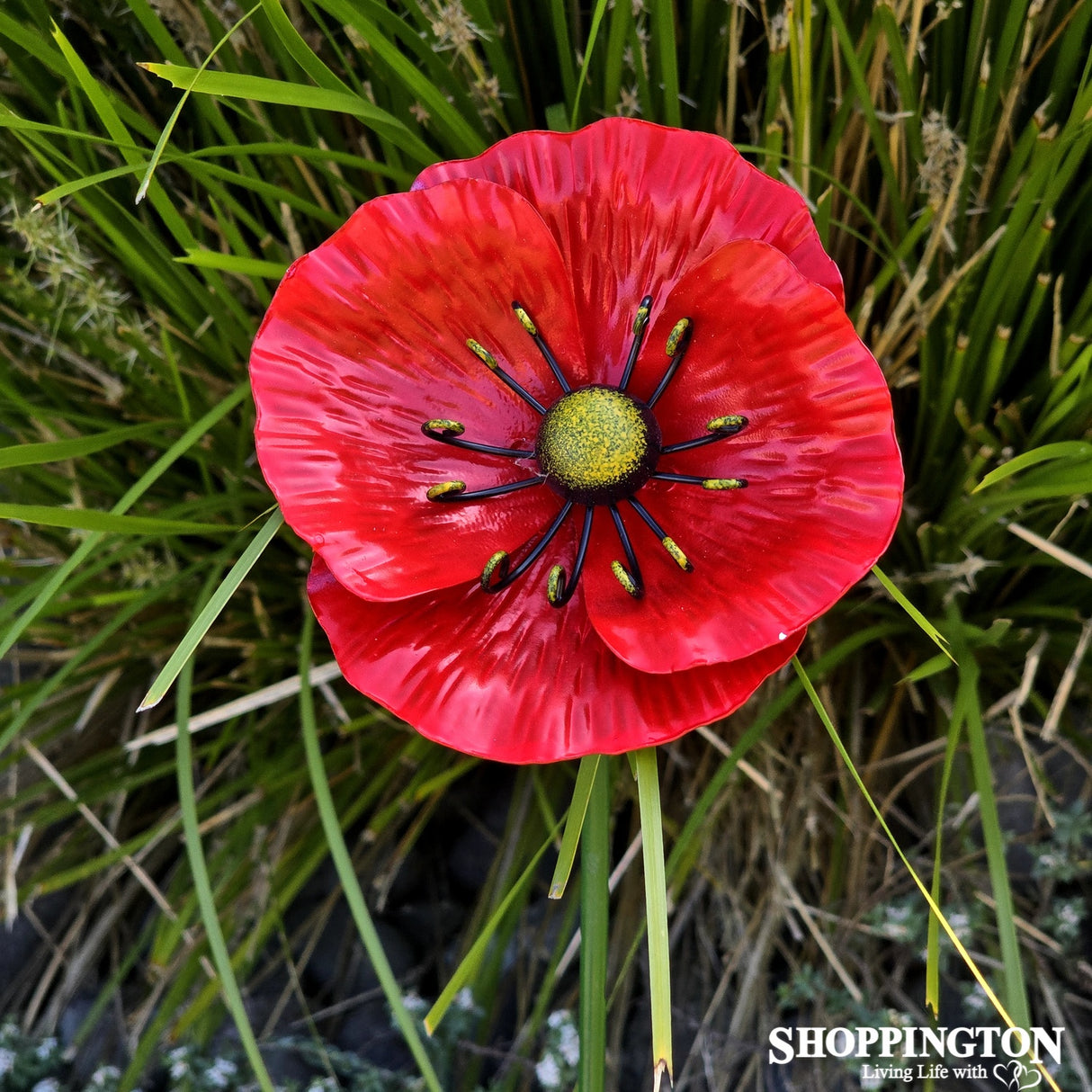 Garden Stake - Metal Poppy 60cm