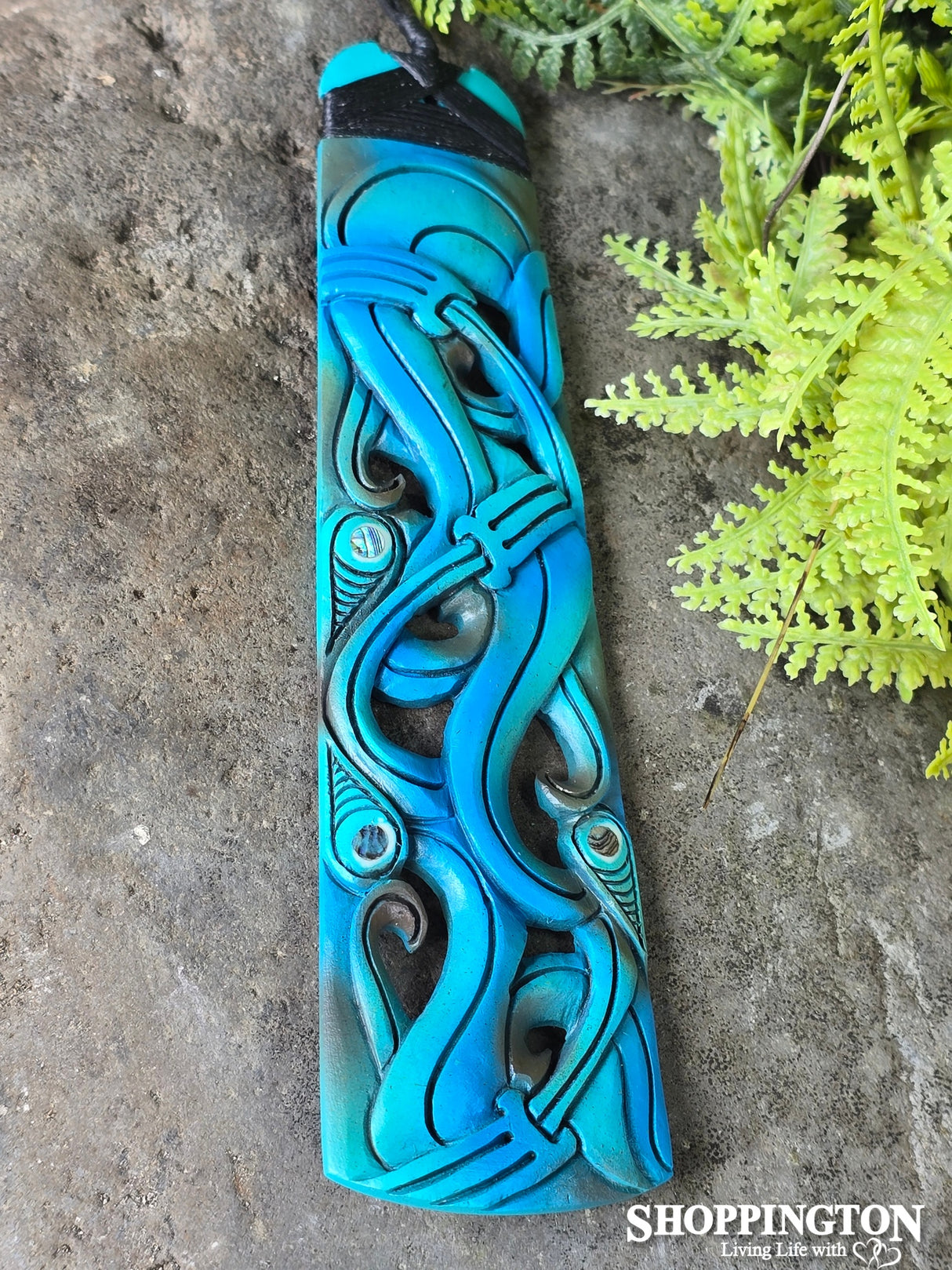 Bone & Paua Carved Manaia Toki - Painted