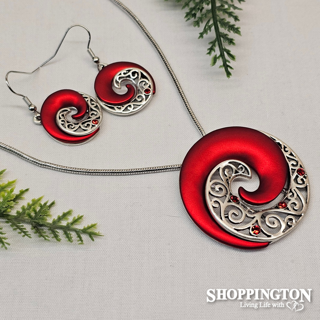 Necklace - Red Koru Necklace & Earrings Set