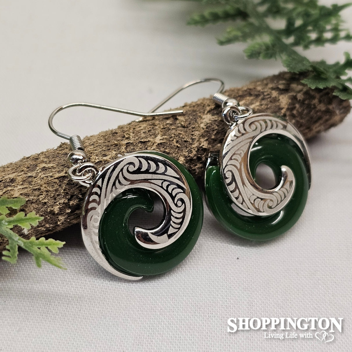 Earrings - Green Koru Laser
