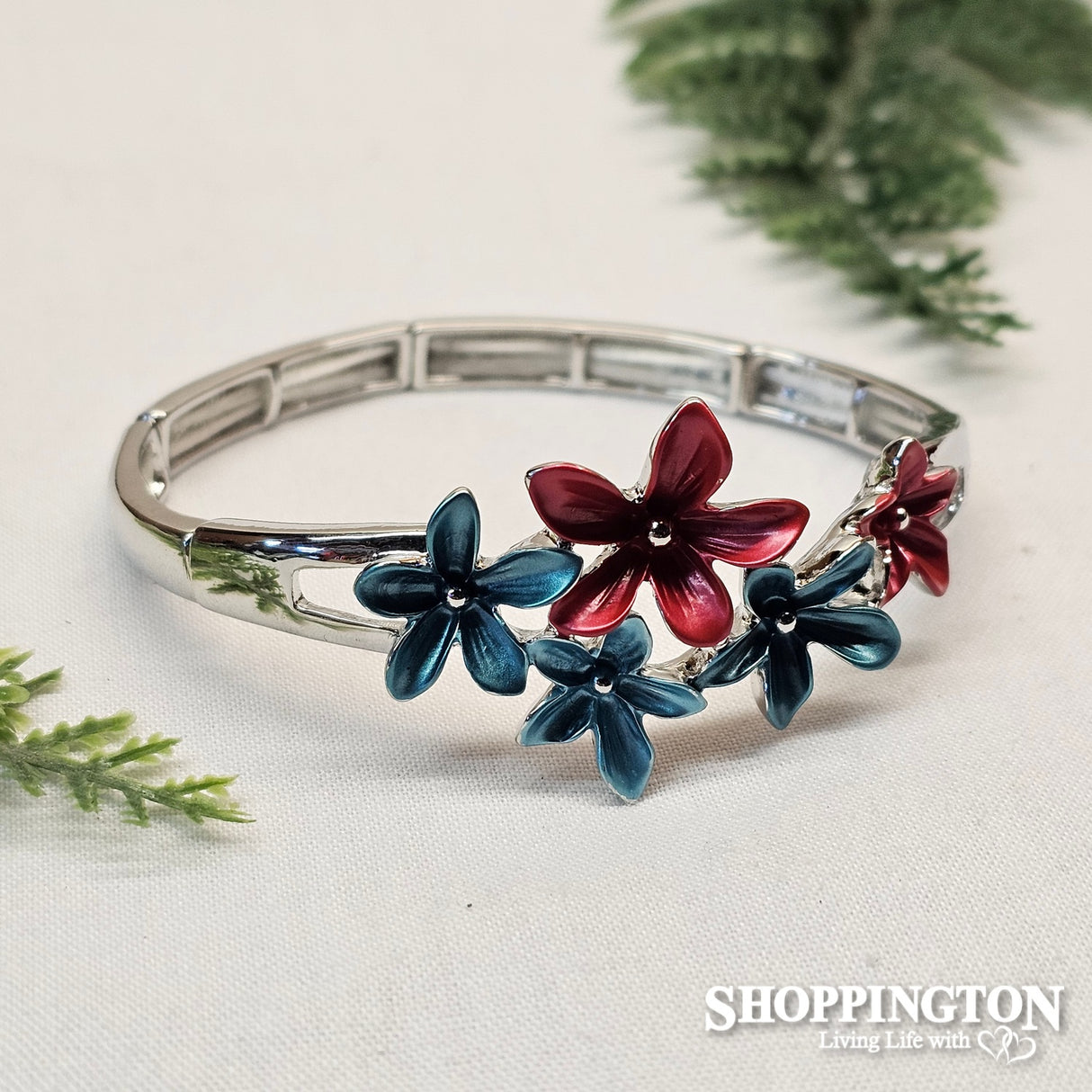 Bracelet - Navy & Red Flowers