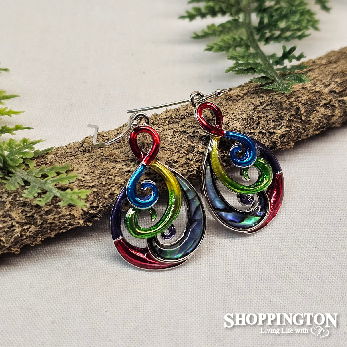 Earrings - Coloured Koru & Paua