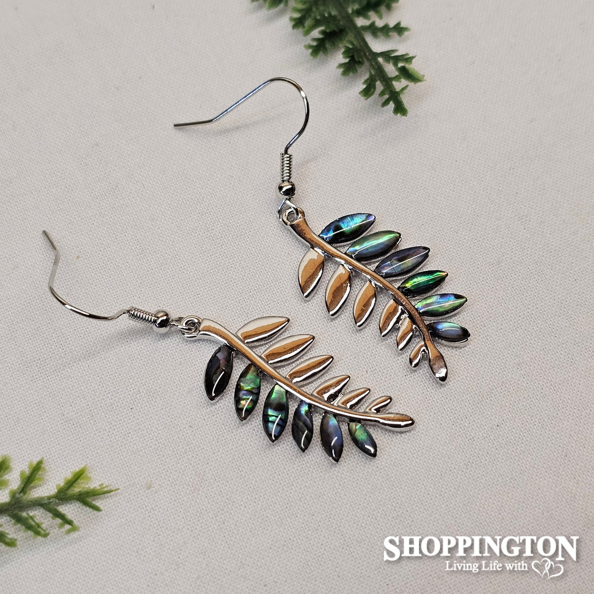 Earrings - Paua & Silver Ferns