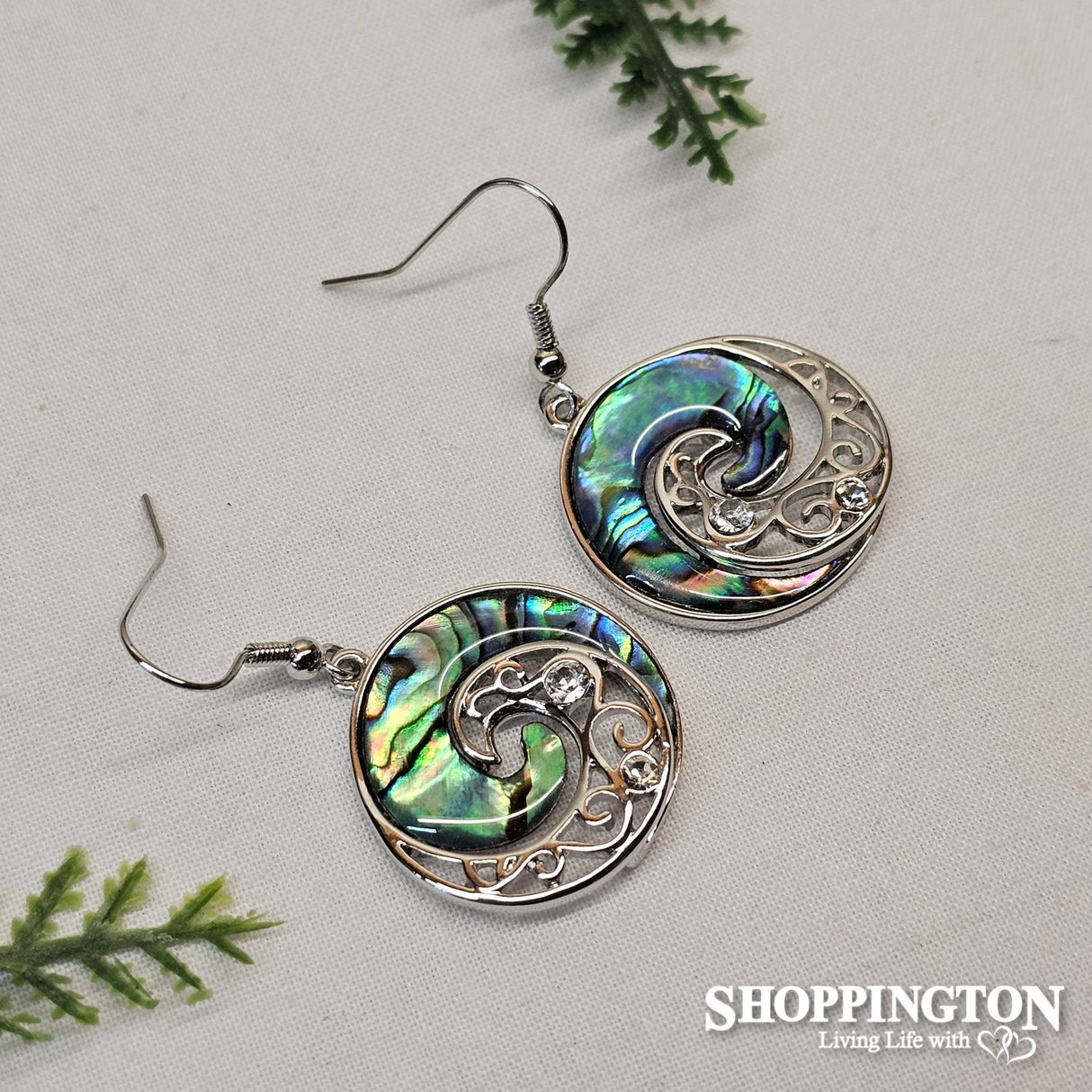 Earrings - Paua Spiral Silver Koru