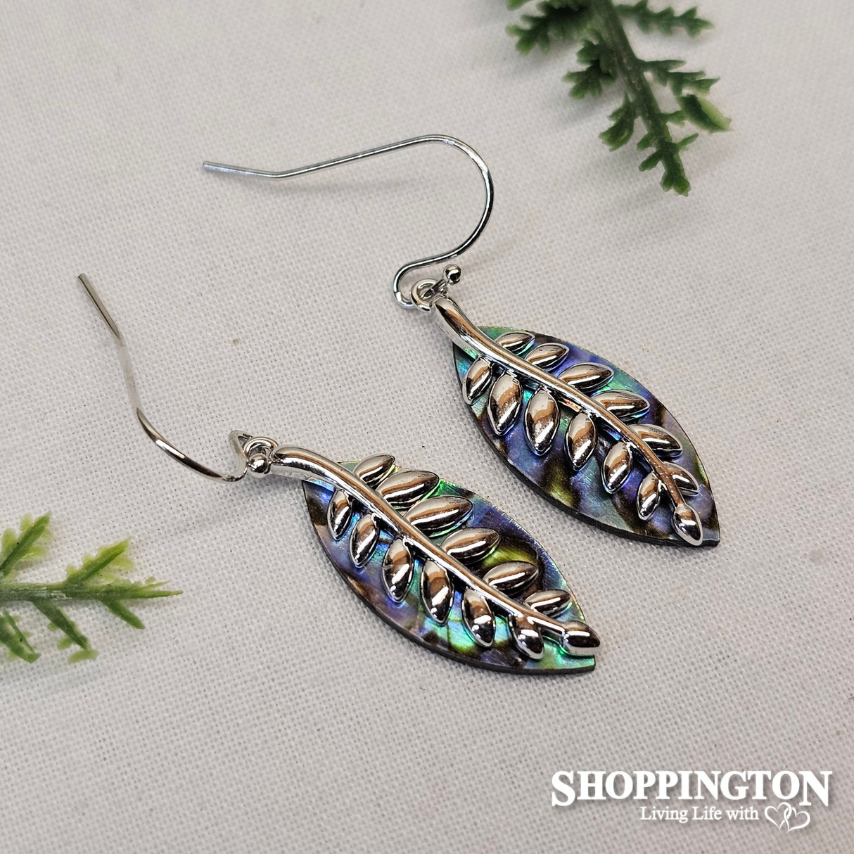 Earrings - Paua & Silver Fern Paddle