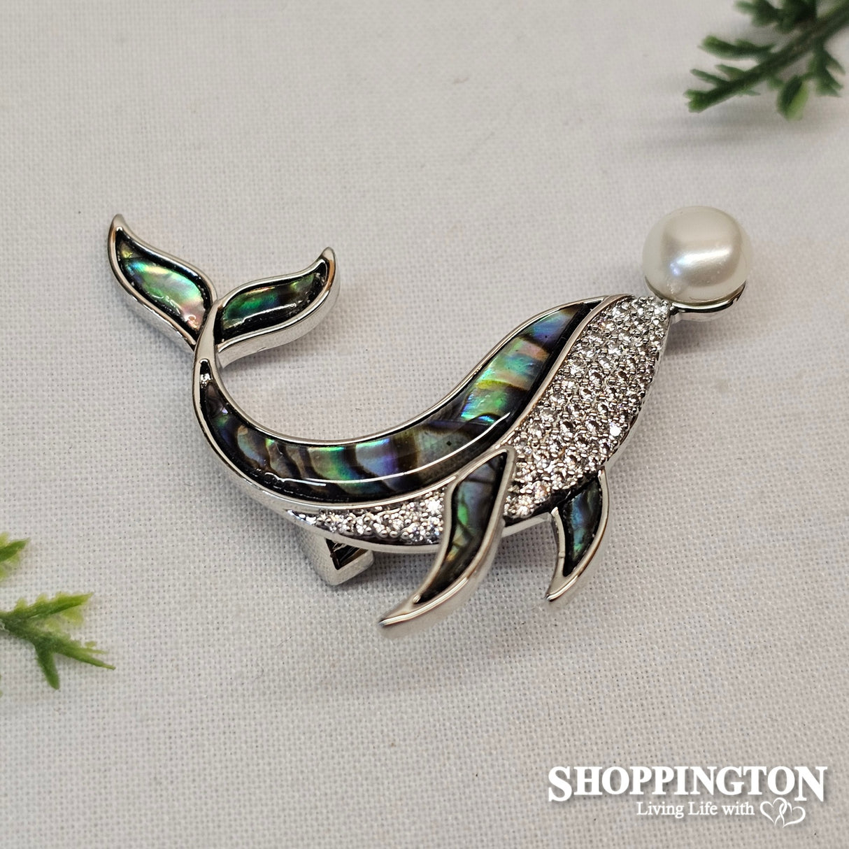 Brooch - Paua & Diamante Whale