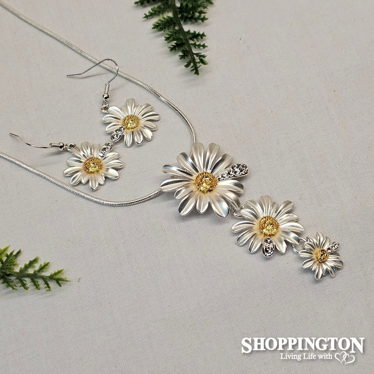 Necklace - Triple Daisy Necklace & Earrings Set