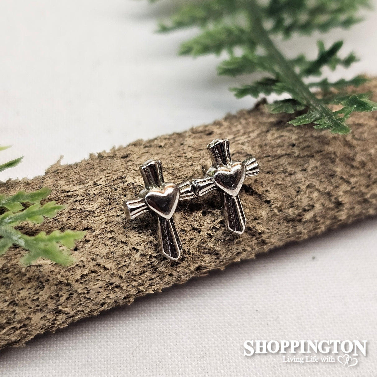 Sterling Silver - Cross  & Heart Studs