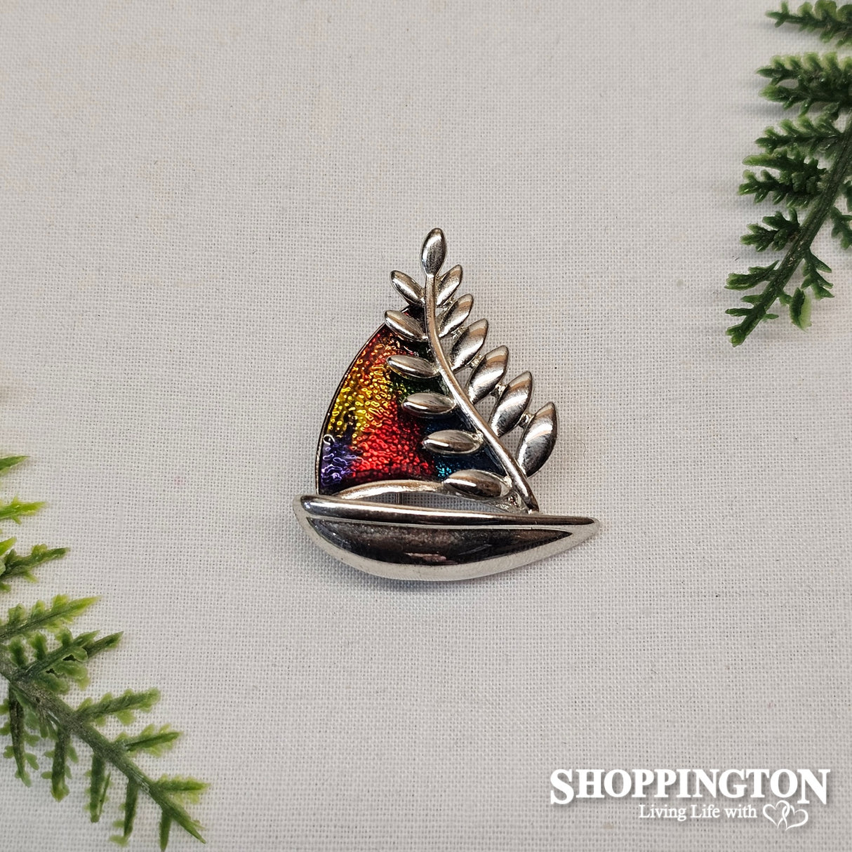 Brooch - Fern & Sailboat