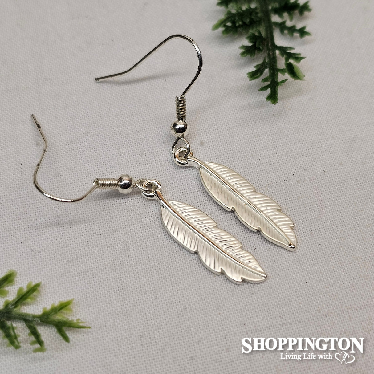 Feather White Silver Earrings