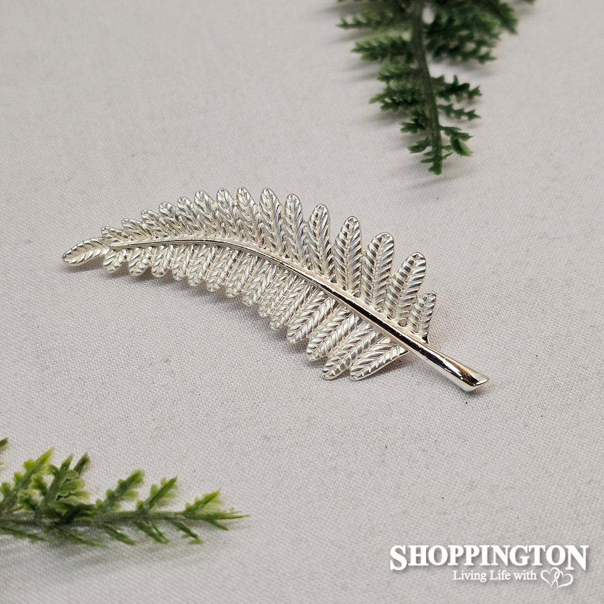Brooch - White Silver Fern