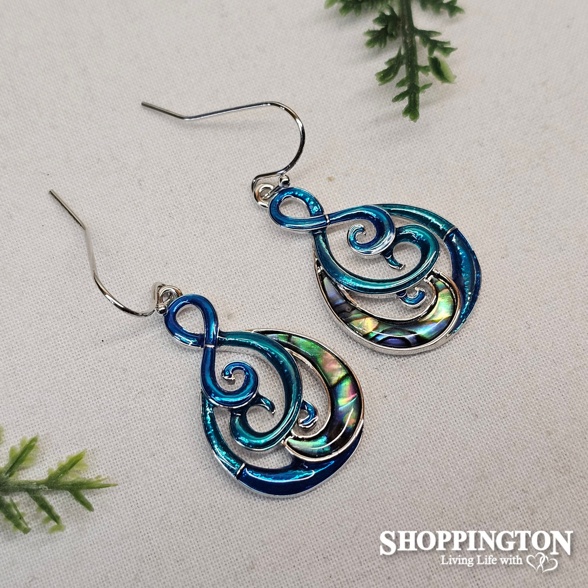 Earrings - Blue Koru & Paua