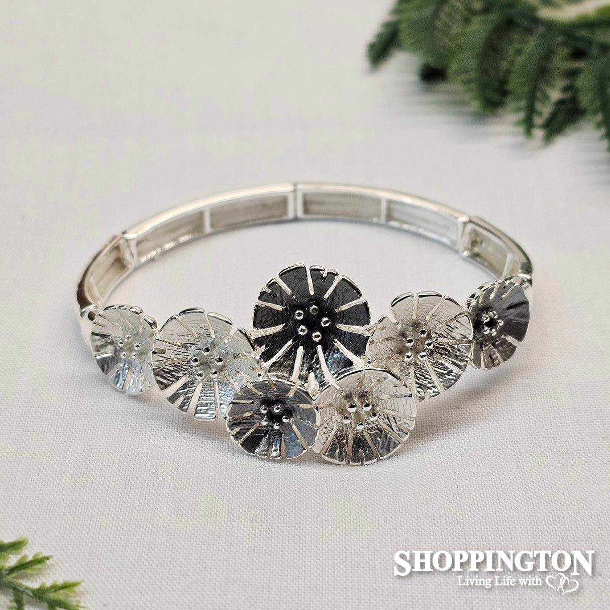 Bracelet - Silver/Grey Flowers