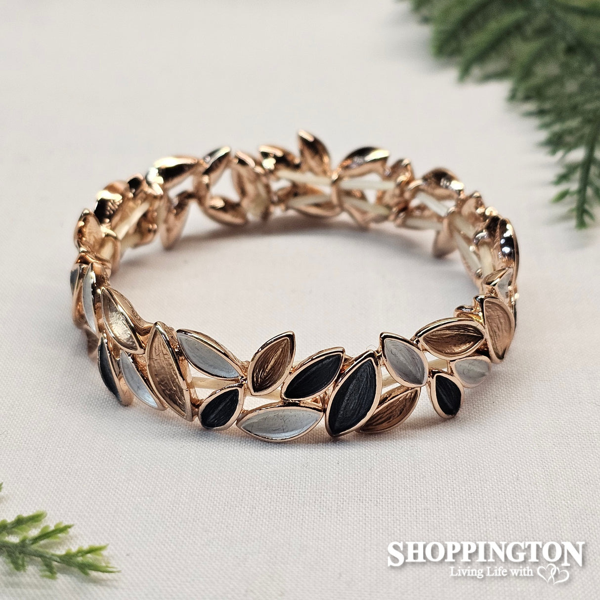 Bracelet - Rose Gold/Black/White Leaves