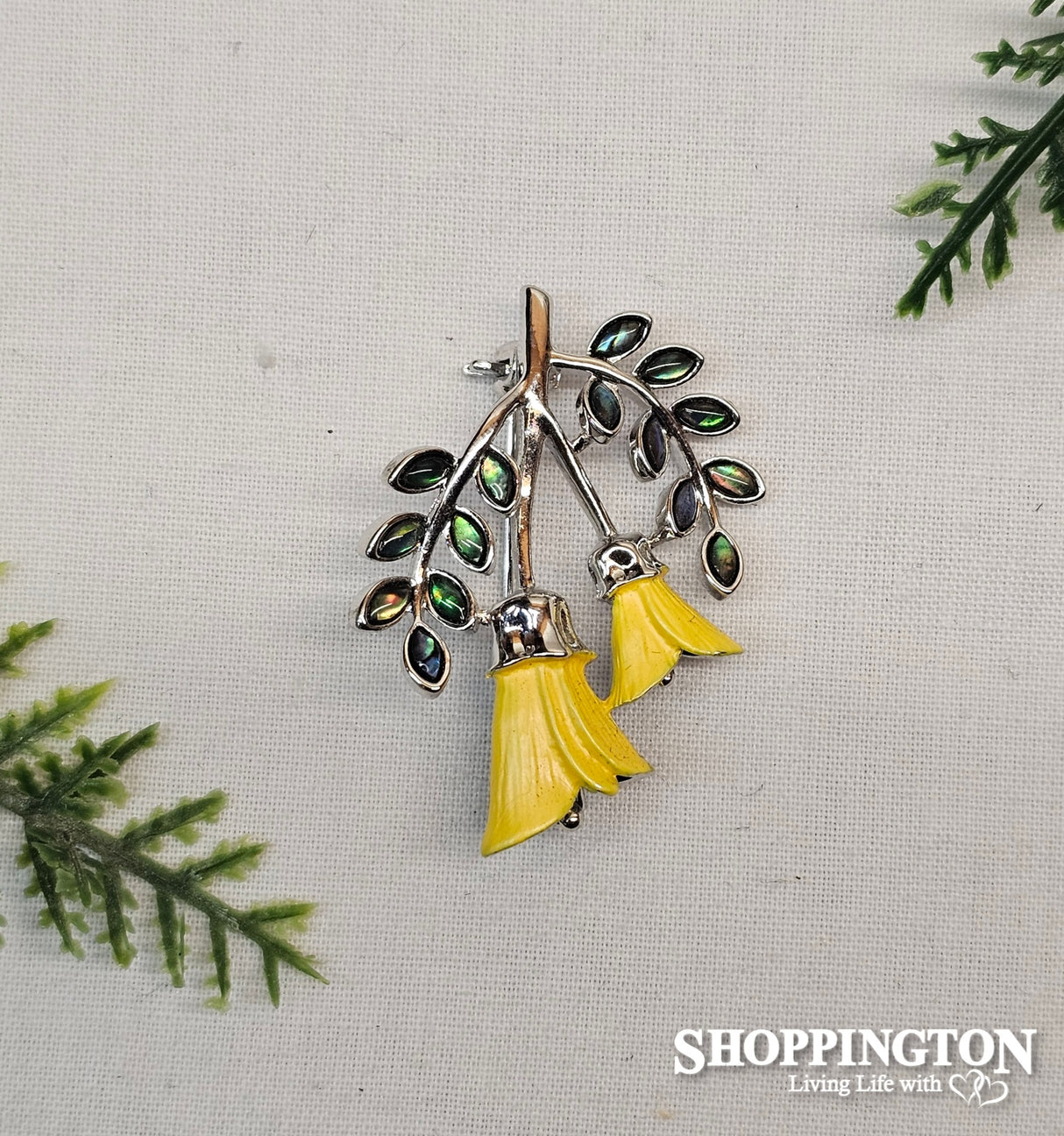 Brooch - Yellow Kowhai & Paua